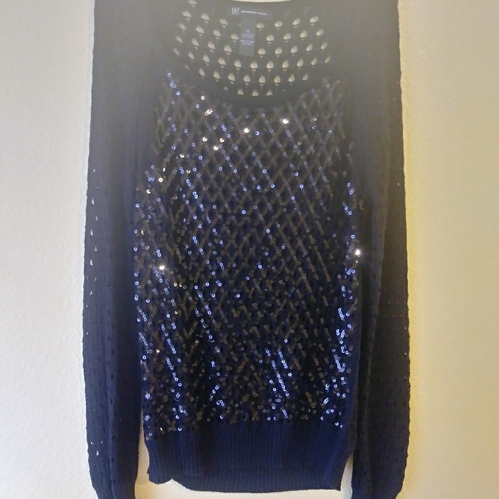 Sequin netted black sweater